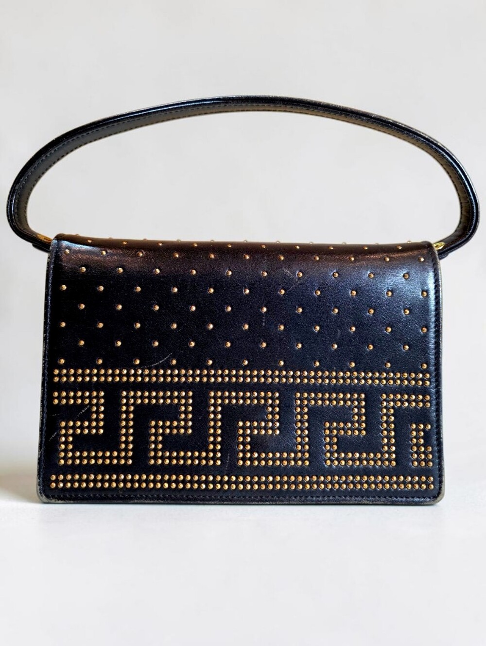 Gianni Versace Rare Greca Studded Hand Bag Satchel